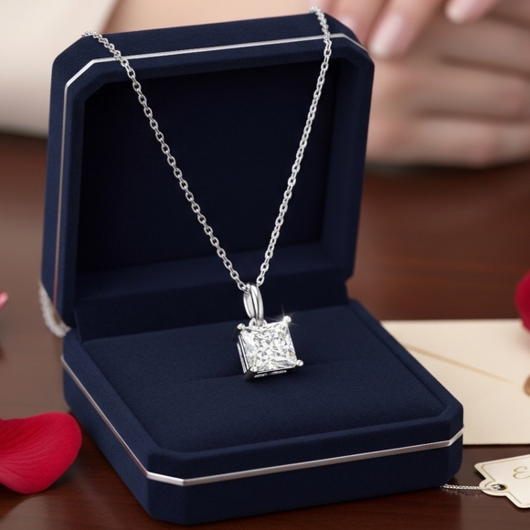 Moissanite Jewelry - Moissanite 1.2 CT Princess Cut Solitaire Pendant Necklace
